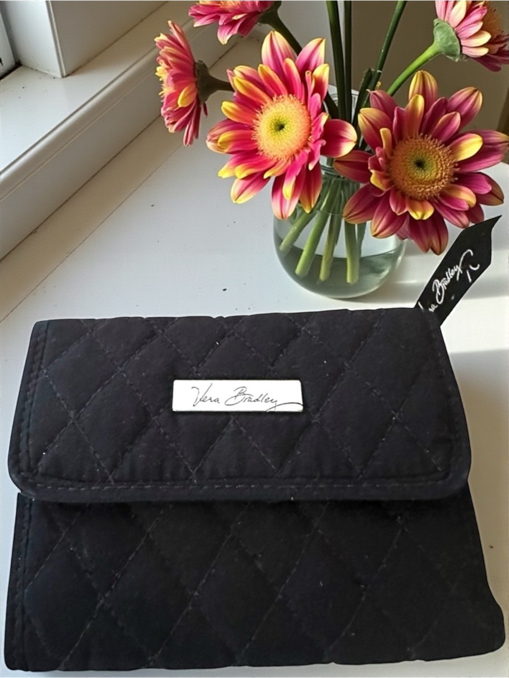 Vera Bradley Black Quilted Wallet | Animal Print Lining EUC